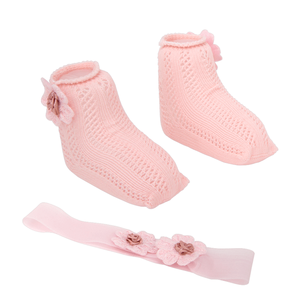 Arias sokkide ja lipsuga peapaela komplekt beebinukkudele, roosa
