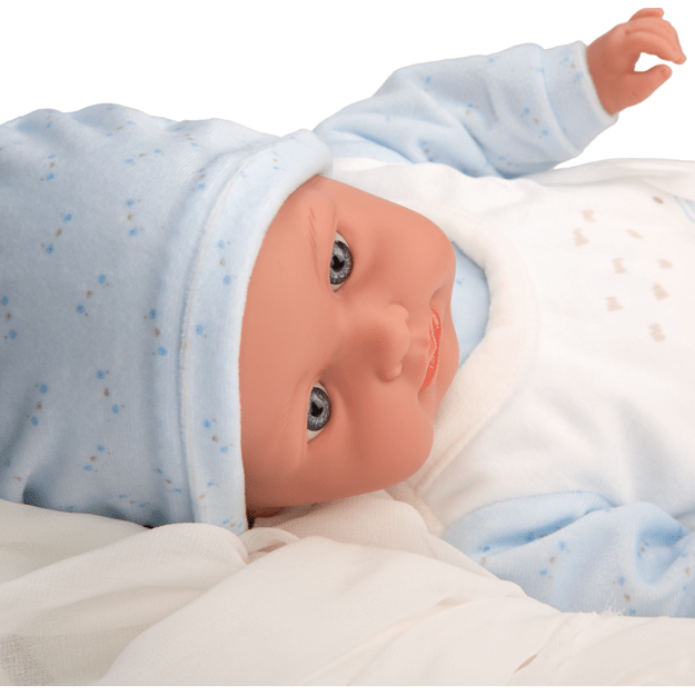 Arias beebinukk heliefektiga, sinised riided, 42 cm 2