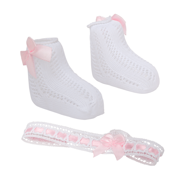 Arias sokkide ja lipsuga peapaela komplekt beebinukkudele, valge