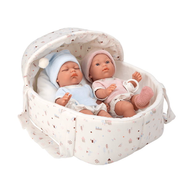 Arias kaksikud nukud koos valge kandekorviga, 26 cm