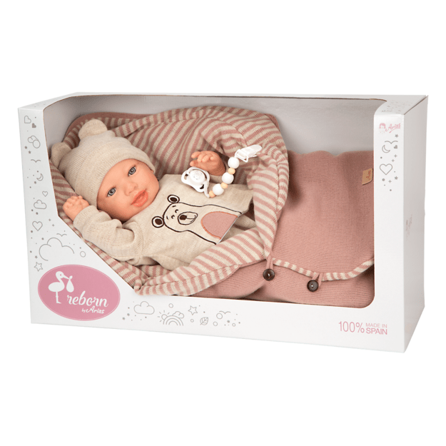 Arias Reborn beebinukk beežide riietega, 45 cm 4