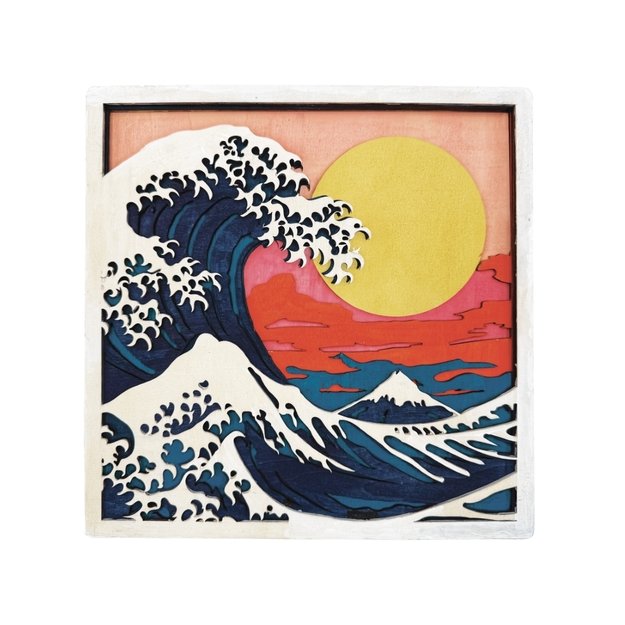 Splat Planet 3D wood art, Great Wave 1