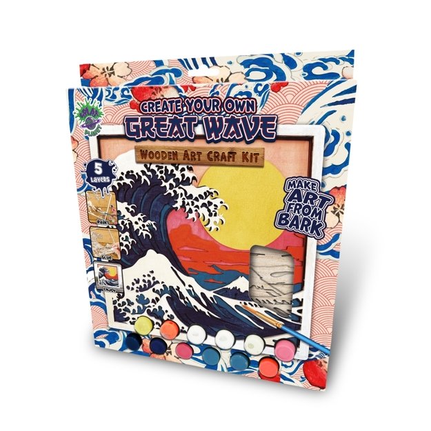 Splat Planet 3D wood art, Great Wave