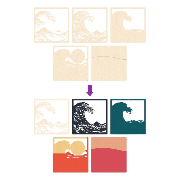 Splat Planet 3D wood art, Great Wave 6