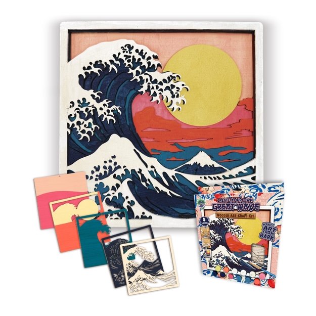 Splat Planet 3D wood art, Great Wave 3