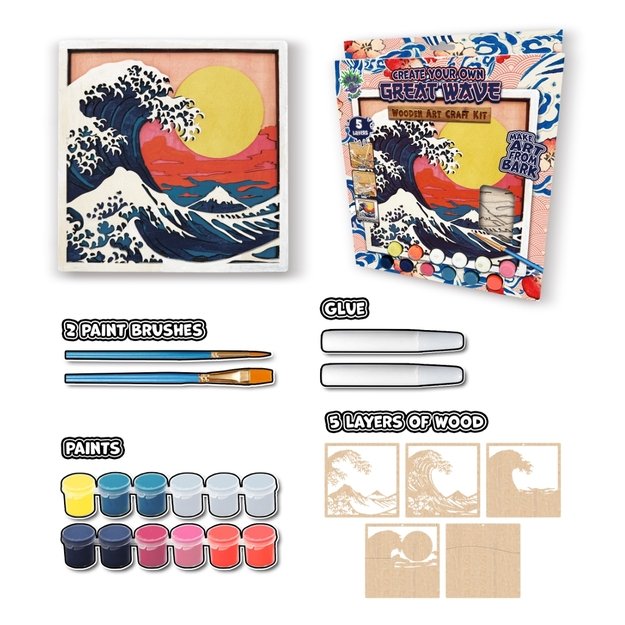 Splat Planet 3D wood art, Great Wave 4