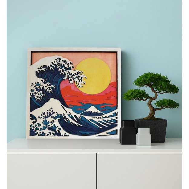 Splat Planet 3D wood art, Great Wave 8
