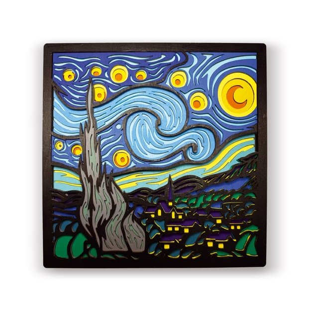 Splat Planet 3D wood art, Starry Night 1