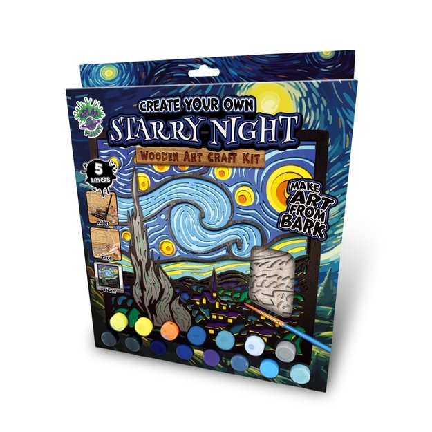 Splat Planet 3D wood art, Starry Night