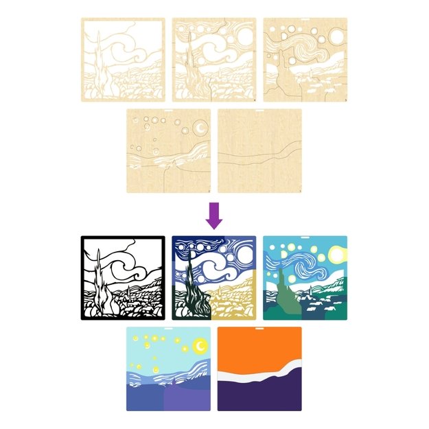 Splat Planet 3D wood art, Starry Night 3