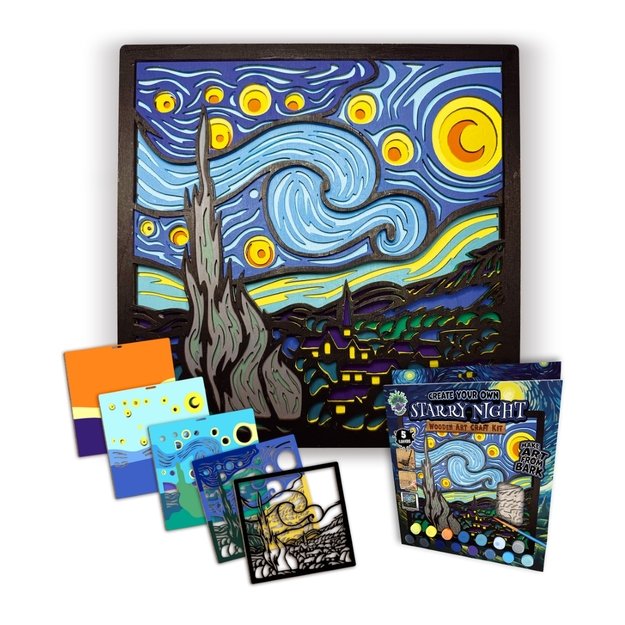 Splat Planet 3D wood art, Starry Night 4