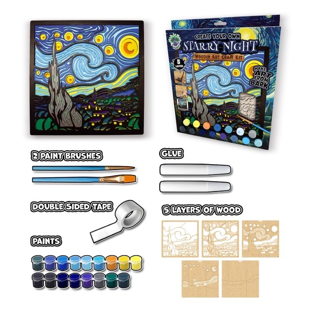 Splat Planet 3D wood art, Starry Night 5