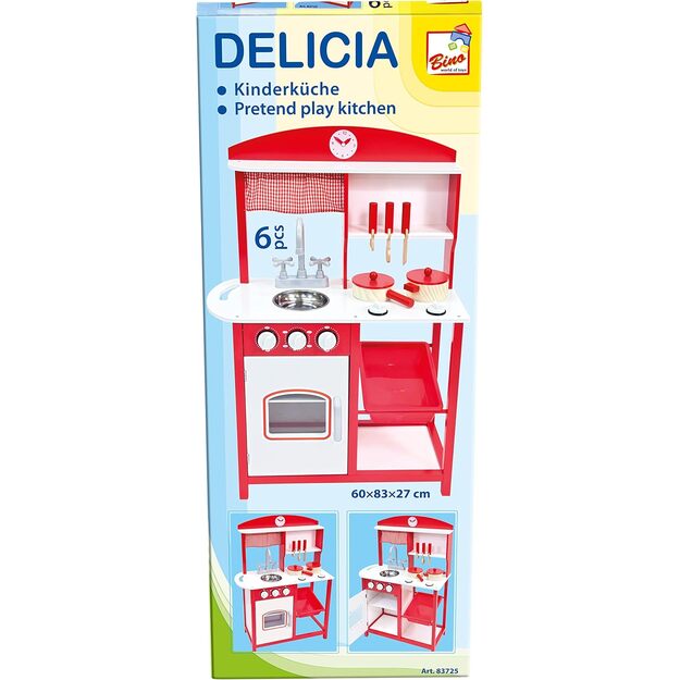 Raudona medinė virtuvėlė su priedais 3