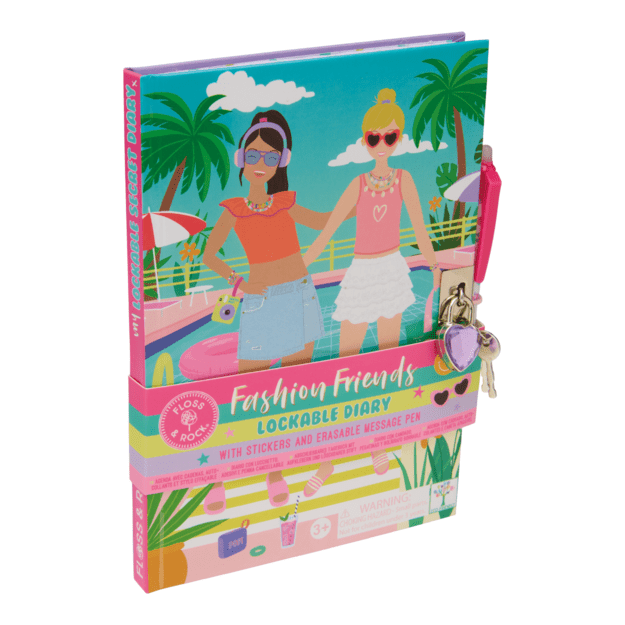 Lockable Diary & Pen, Fashion Friends by the pool